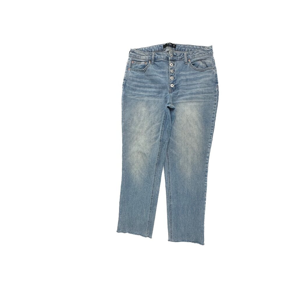 Stitch Star Straight Raw Hem Button Fly Women's‎ size 12 Medium Blue Denim jeans